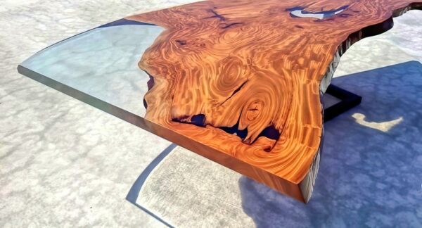 Resin Live Edge Office Desk - Teak Wood