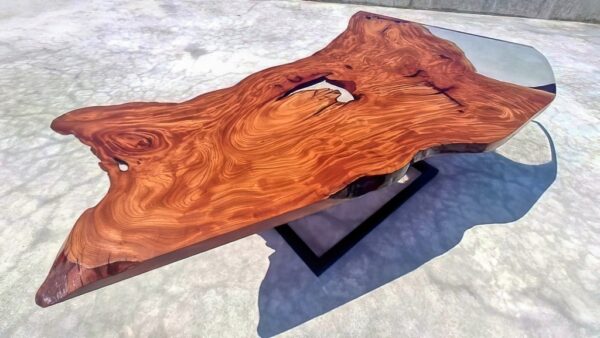 Resin Live Edge Office Desk - Teak Wood