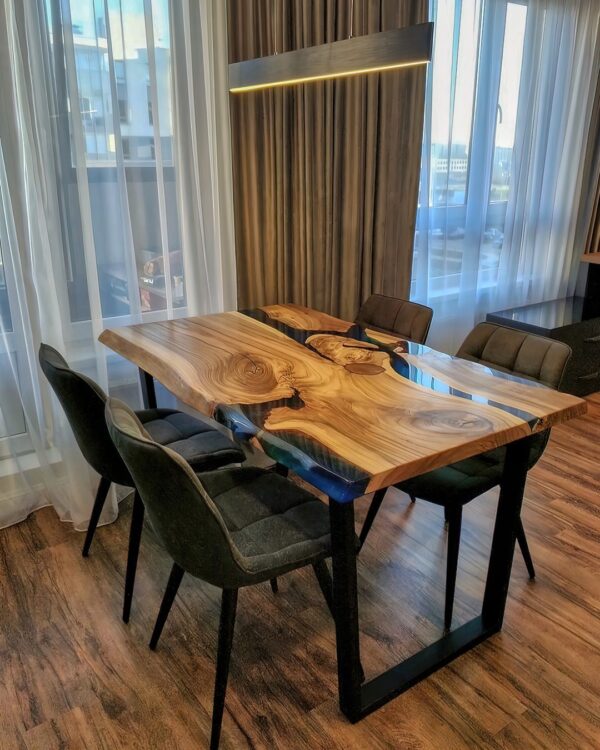 4 Seater Live Edge Dining Table - Epoxy Resin & Wood