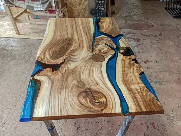 4 Seater Live Edge Dining Table - Epoxy Resin & Wood