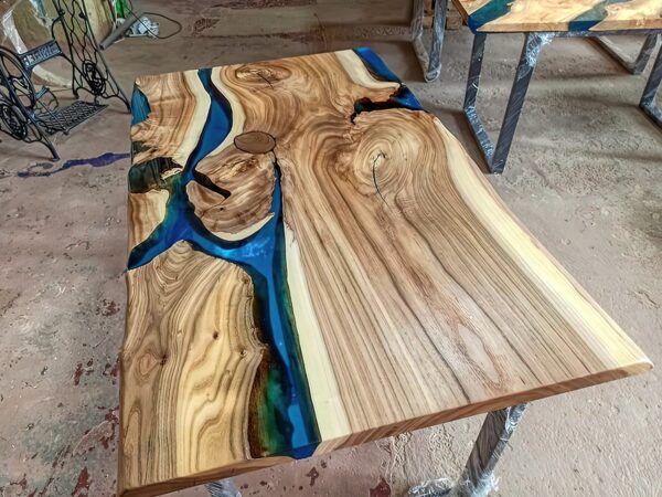 4 Seater Live Edge Dining Table - Epoxy Resin & Wood