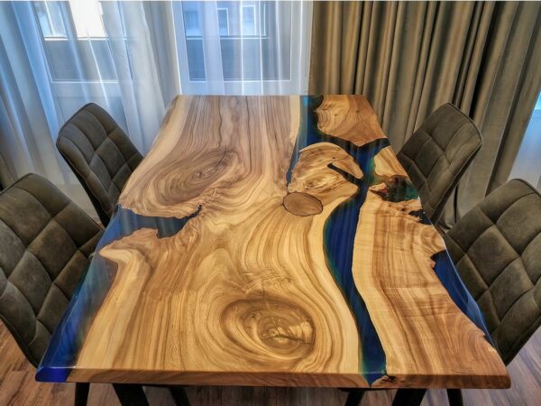 4 Seater Live Edge Dining Table - Epoxy Resin & Wood