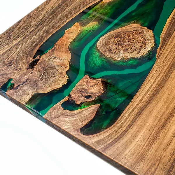 Sea Green Center Table - Epoxy Resin & Teak Wood