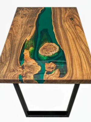 Sea Green Center Table - Epoxy Resin & Teak Wood