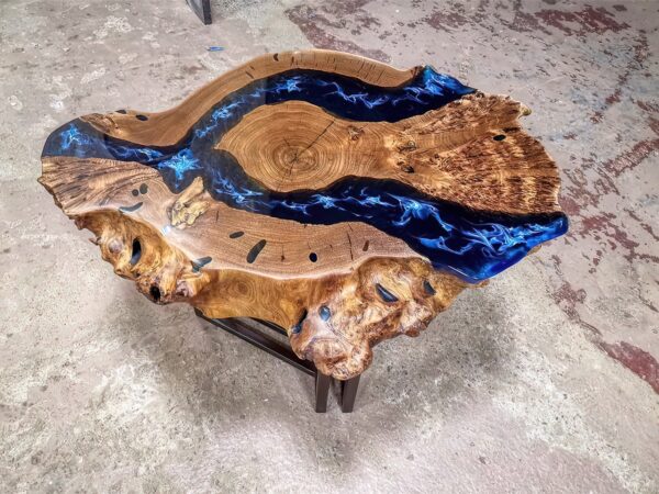 Designer Live Edge Coffee Table - Epoxy Resin & Wood (Ocean Style)