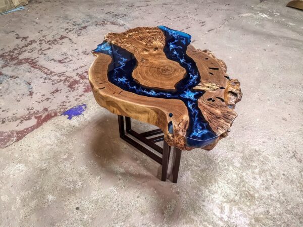 Designer Live Edge Coffee Table - Epoxy Resin & Wood (Ocean Style)