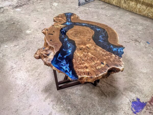 Designer Live Edge Coffee Table - Epoxy Resin & Wood (Ocean Style)