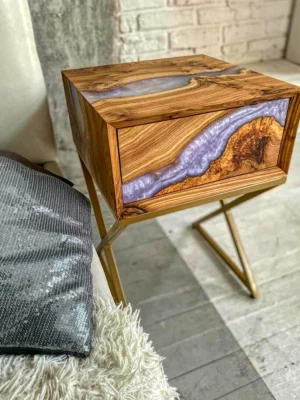 Luxurious Bed Side Table Made Of Epoxy Resin & Wood