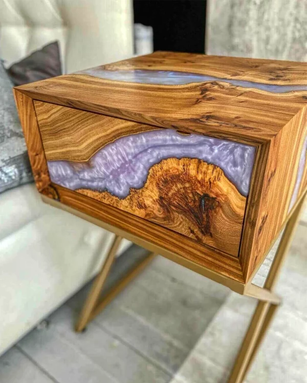 Luxurious Bed Side Table Made Of Epoxy Resin & Wood