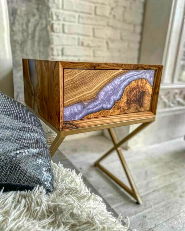 Luxurious Bed Side Table Made Of Epoxy Resin & Wood