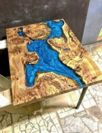 Square Resin Side Table - Teak Wood