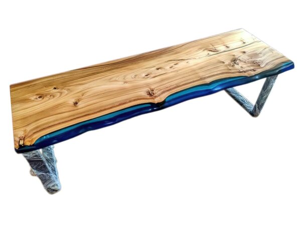 Bench For Dining Table - Epoxy Resin & Wood (Live Edge)