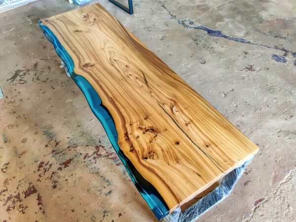 Bench For Dining Table - Epoxy Resin & Wood (Live Edge)