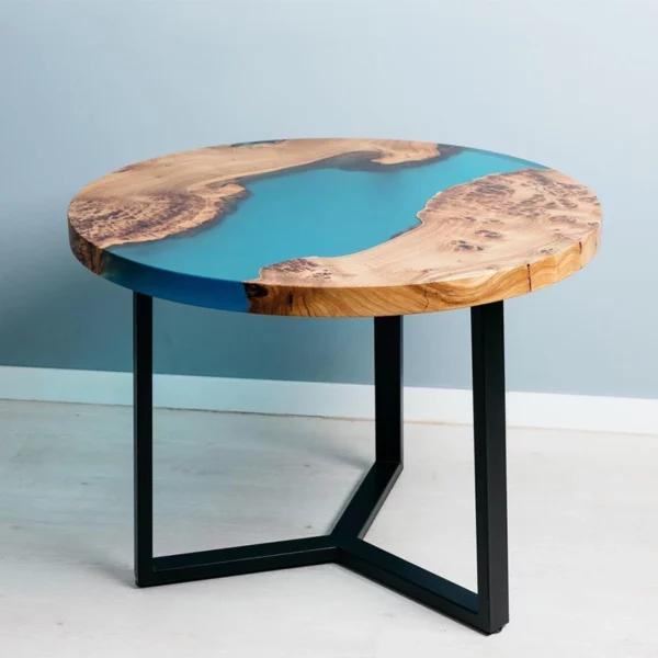 Turquoise Blue Coffee Table - Epoxy Resin and Wood