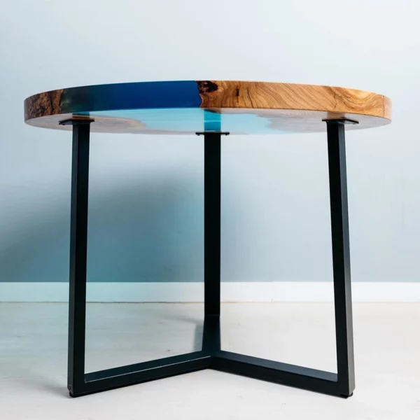 Turquoise Blue Coffee Table - Epoxy Resin and Wood