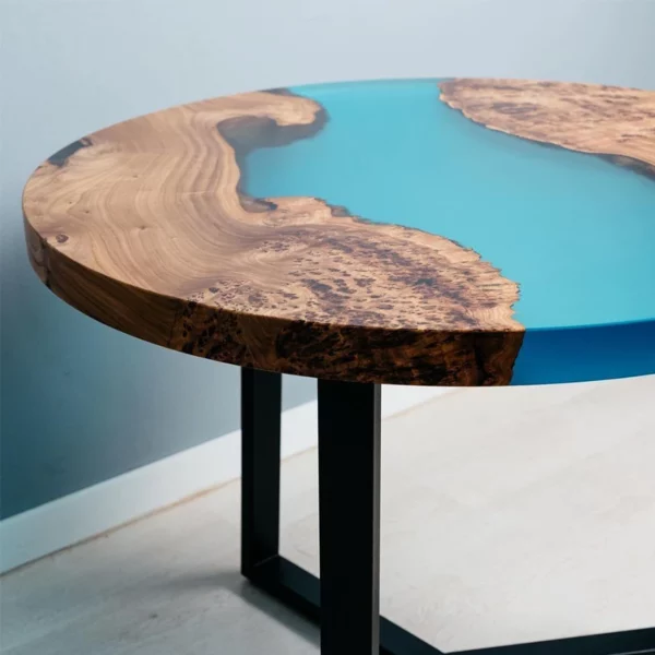 Turquoise Blue Coffee Table - Epoxy Resin and Wood