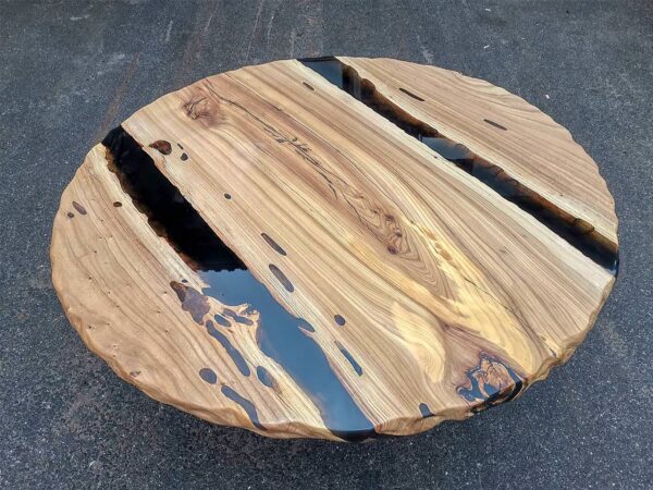 Epoxy Resin and Teak Wood Coffee Table (Translucent Black)