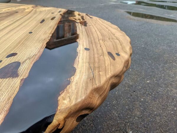 Epoxy Resin and Teak Wood Coffee Table (Translucent Black)