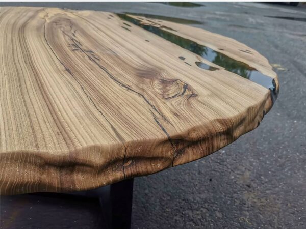 Epoxy Resin and Teak Wood Coffee Table (Translucent Black)