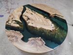 Antique Circular Coffee Table - Epoxy Resin & Wood