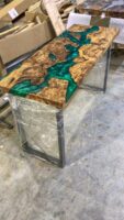 Metallic Resin Console Table - Epoxy Resin & Teak Wood