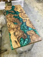 Metallic Resin Console Table - Epoxy Resin & Teak Wood