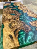 Metallic Resin Console Table - Epoxy Resin & Teak Wood