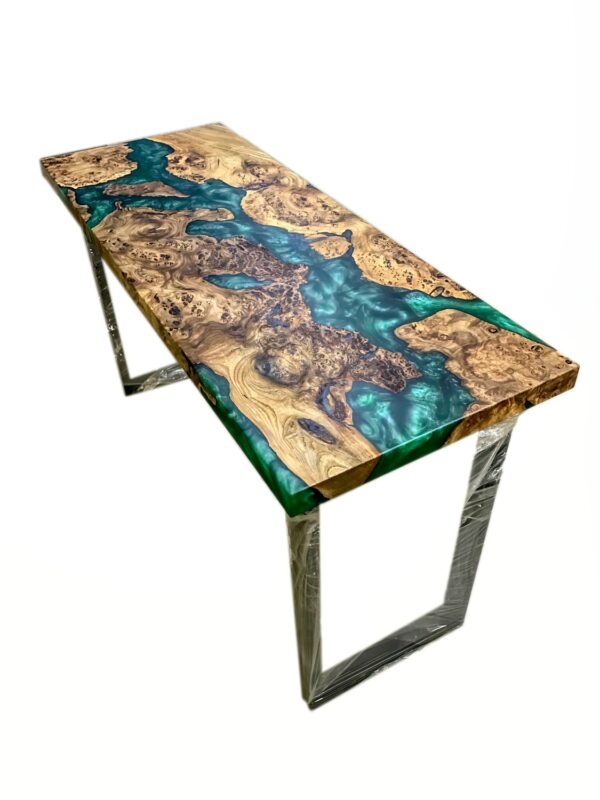 Metallic Resin Console Table - Epoxy Resin & Teak Wood