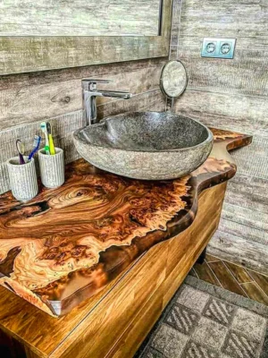 Live Edge Countertop For Washroom Epoxy Resin & Wood