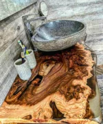 Live Edge Countertop For Washroom Epoxy Resin & Wood