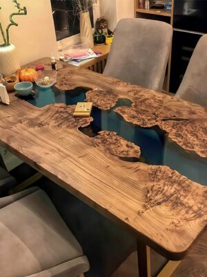 Customised 6 Seater Dining Table - Epoxy Resin &  Wood