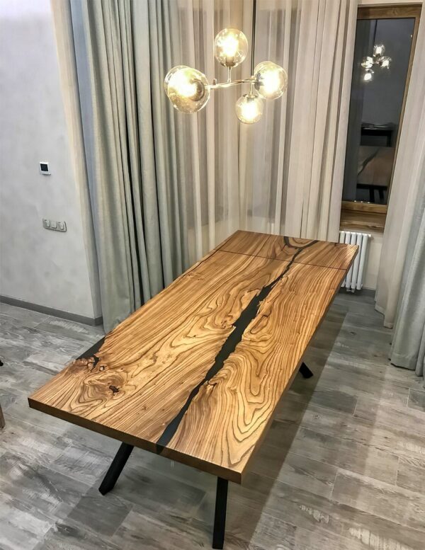 Extendable Resin Conference Table - Epoxy Resin & Teak Wood