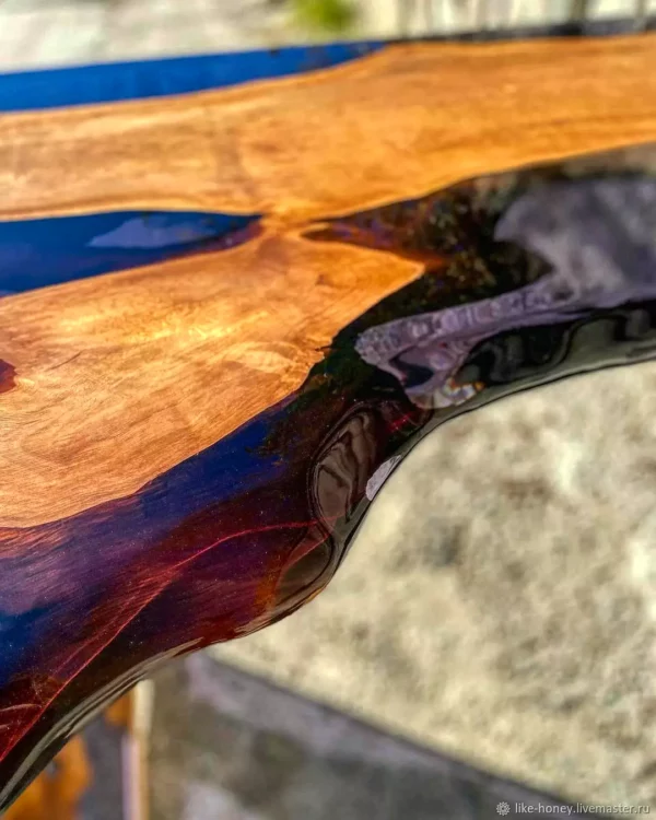 4 Seater Bar Table (Waterfall) - Epoxy Resin & Teak Wood