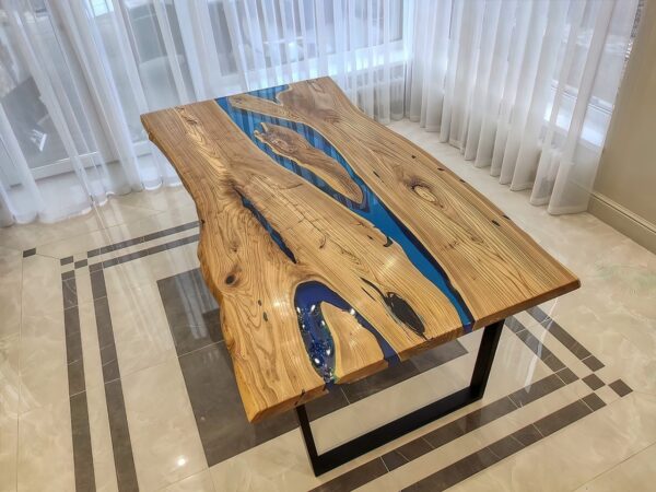 Live Edge 6 Seater Dining Table - Epoxy Resin & Teak Wood