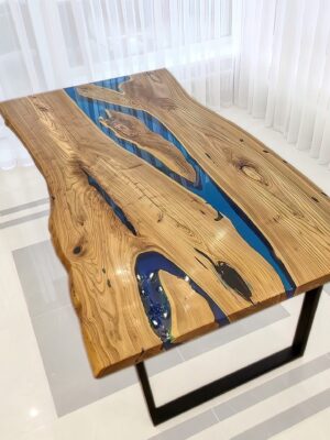 Live Edge 6 Seater Dining Table - Epoxy Resin & Teak Wood