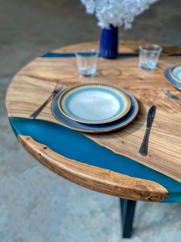 Resin Circular Centre Table - Teak Wood