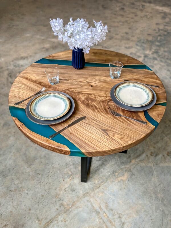 Resin Circular Centre Table - Teak Wood