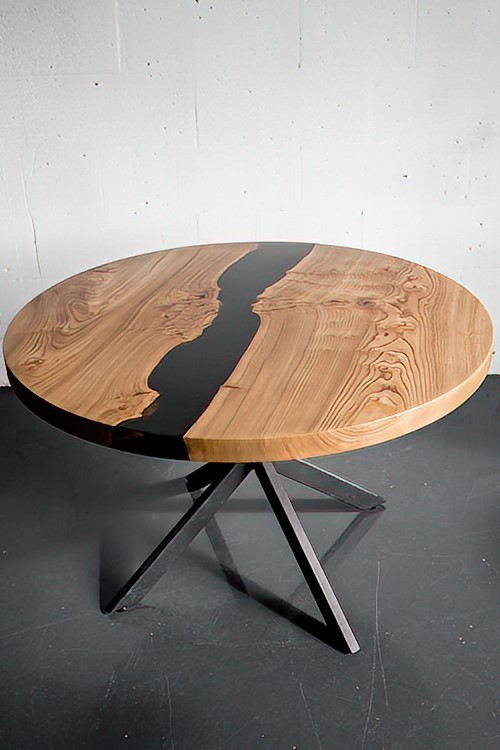 Round Hardwood Coffee Table - Epoxy Resin