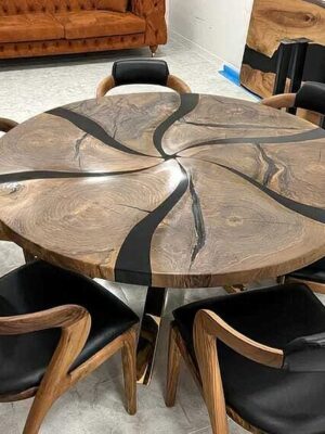 Round Dining Table Set For 6 - Epoxy Resin